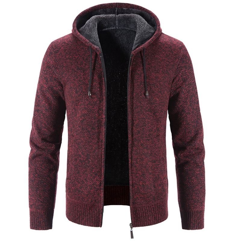 Winter Cardigan Mens Hooded Collar Fleece Warm Sweaters Coat Men Hoodies Jacket Solid Color Zipper Cardigan Sweater