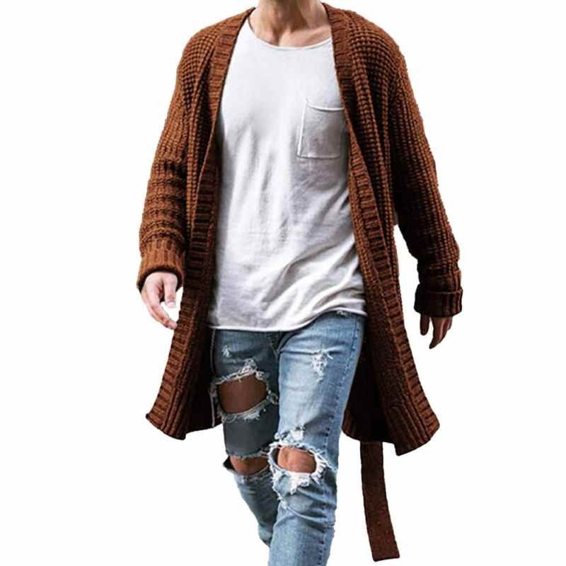 Knitted Coat Large Size Keep Warm Cardigan Men Long Sleeve Midi Sweater Coat for Home