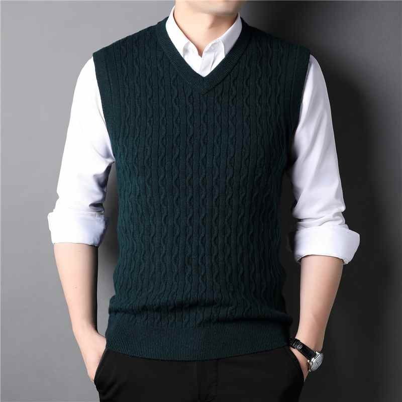 Autumn New Men's Twist Knit Vest Business Casual Classic Style V neck Sleeveless Sweater Vest Male Brand Clothes