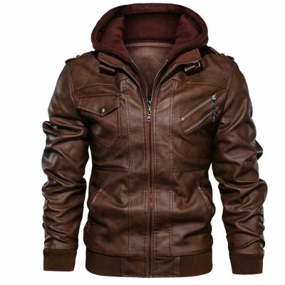 2021 Autumn Winter Men's Motorcycle Leather Jacket Windbreaker Hooded Jackets Male Outwear Warm Biker PU Jackets EU Size 3XL