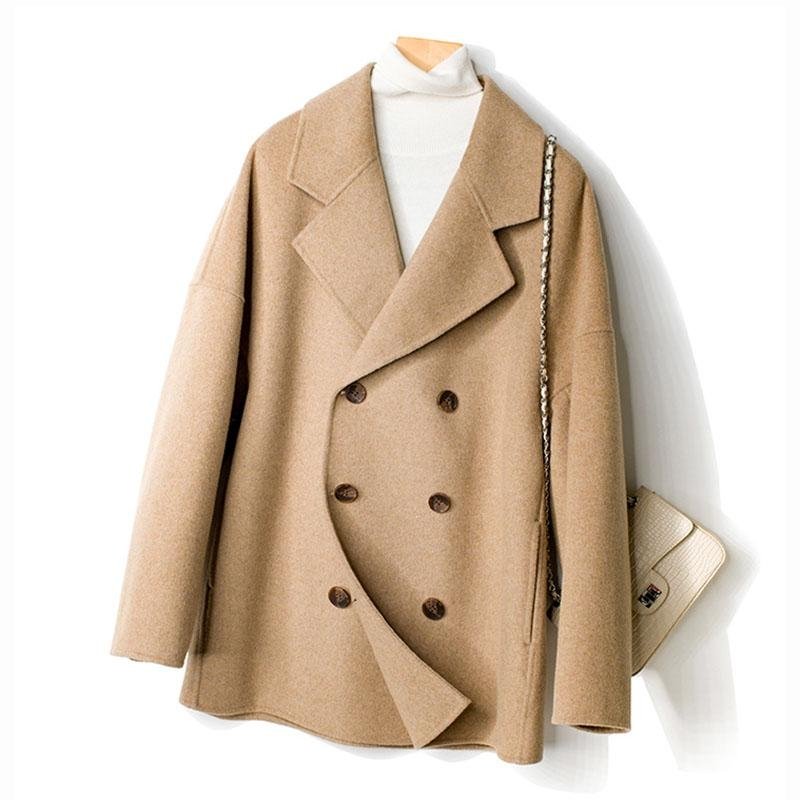 2019 New Autumn Winter Double Breasted Woolen Coat Casual Fashion Wool Coat Women Long Outerwear Feminine Coat A059