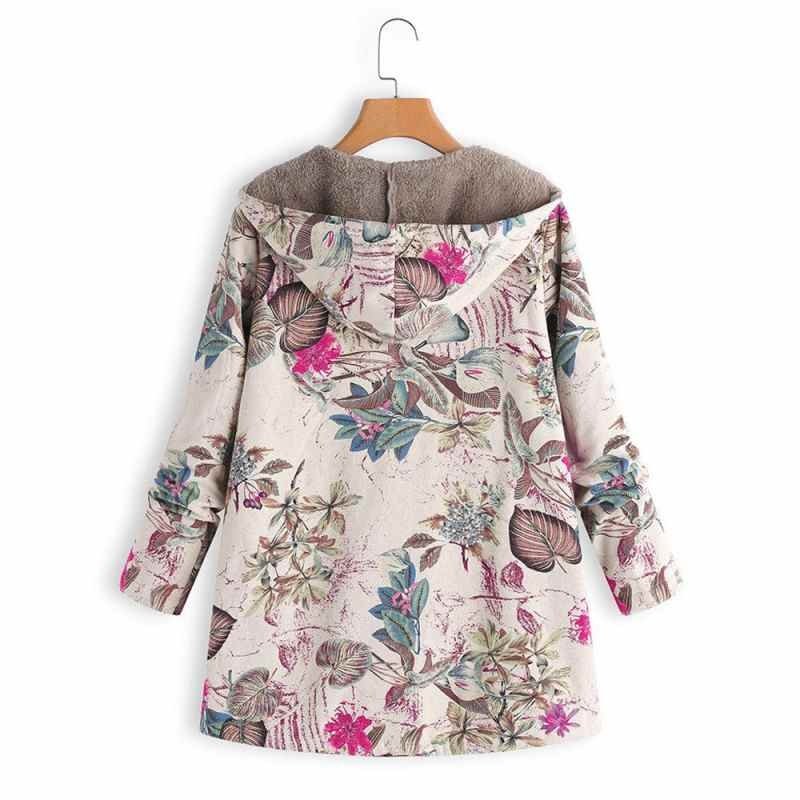 2021 New Women Winter Warm Floral Hooded Jacket Flower Print Hoody Vintage Oversized Coats Winter Padded Jacket Women Parkas